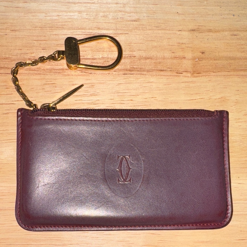 Cartier Leather Key Holder with Gold Chain coin purse key fob